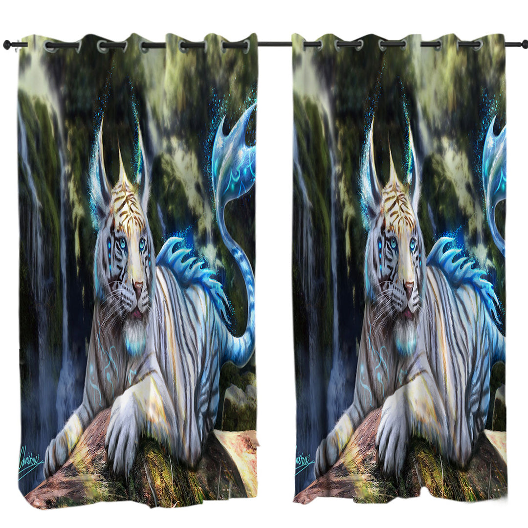 Fantasy Art White Nero Tiger Curtain