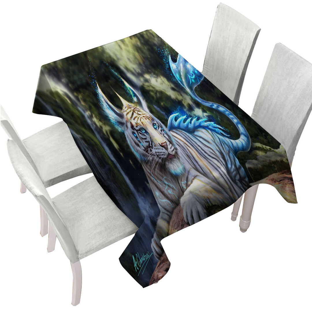 Fantasy Art White Nero Tiger Tablecloths