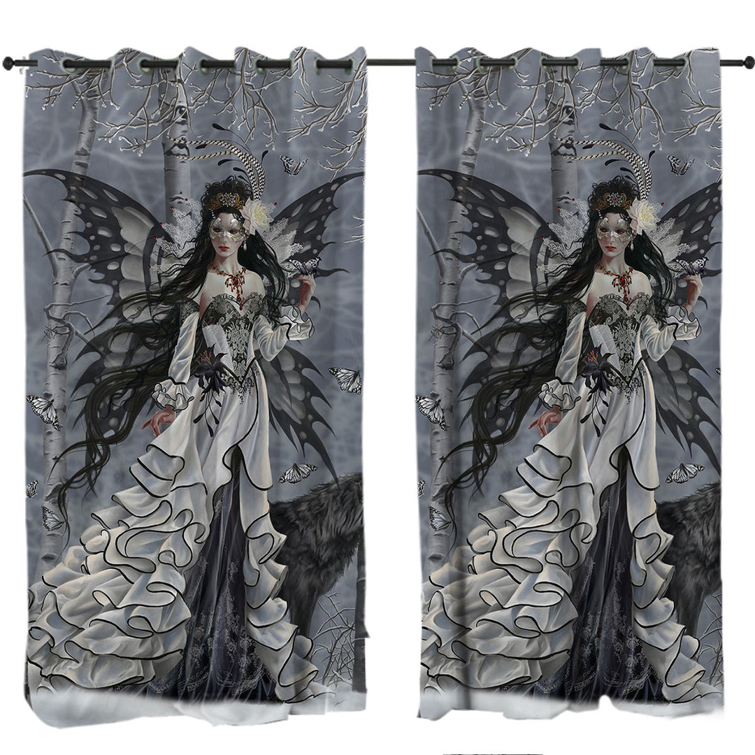 Fantasy Art Winter Fairy and Her Wolf Drapes and Curtains