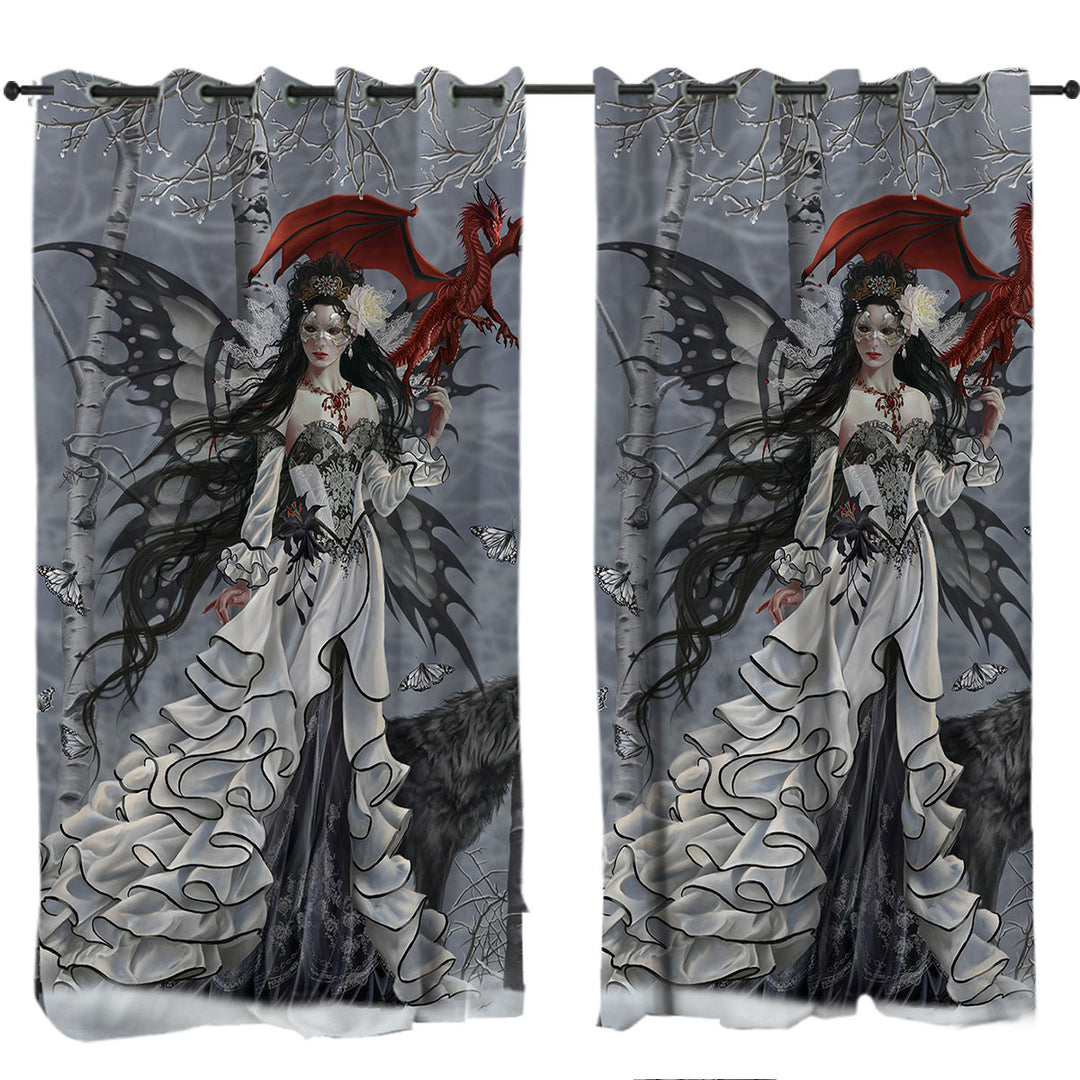 Fantasy Art Winter Fairy and Her Wolf and Dragon Drapery