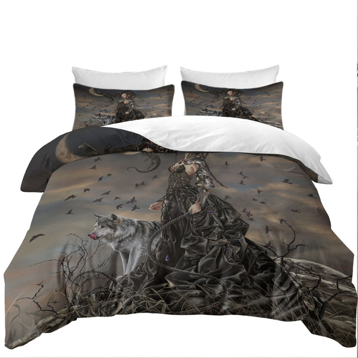 Fantasy Art Wolf Dragon and Bella the Dark Princess Bed Covers