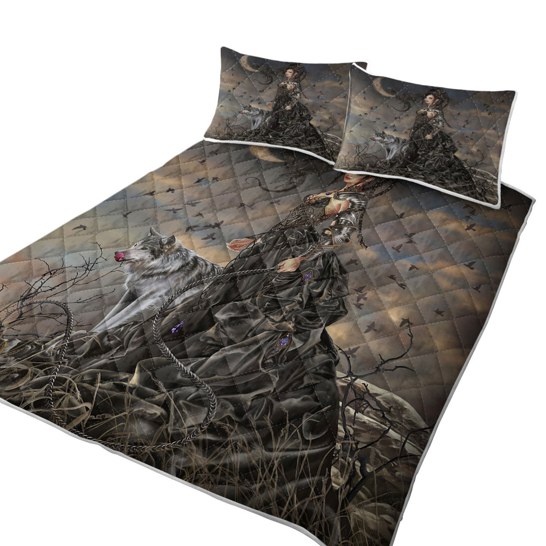 Fantasy Art Wolf Dragon and Bella the Dark Princess Coverlets