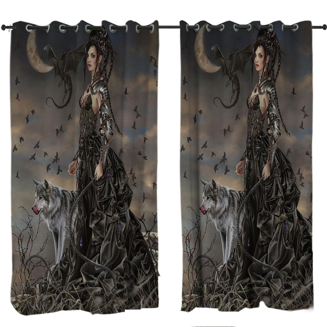 Fantasy Art Wolf Dragon and Bella the Dark Princess Drapes for Living Room