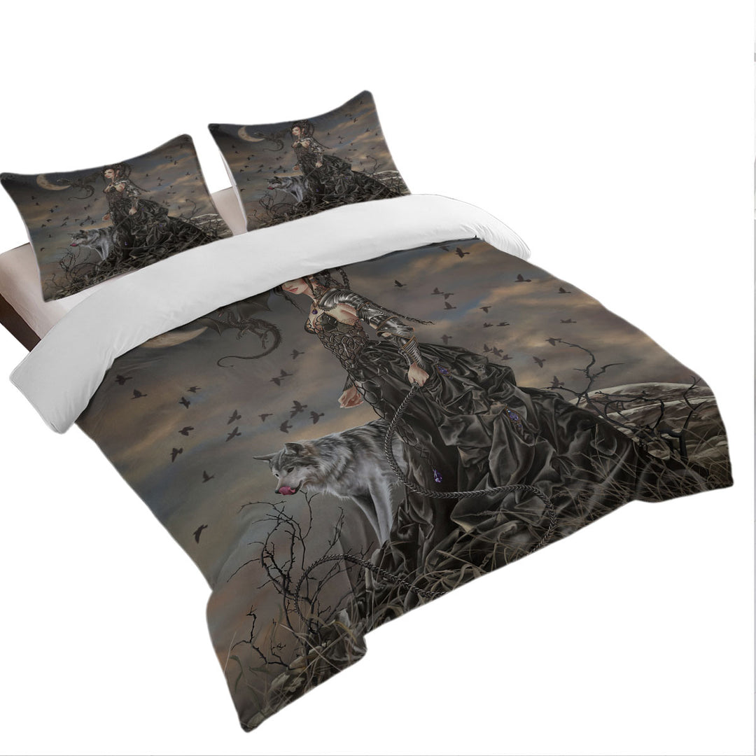 Fantasy Art Wolf Dragon and Bella the Dark Princess Duvet Covers