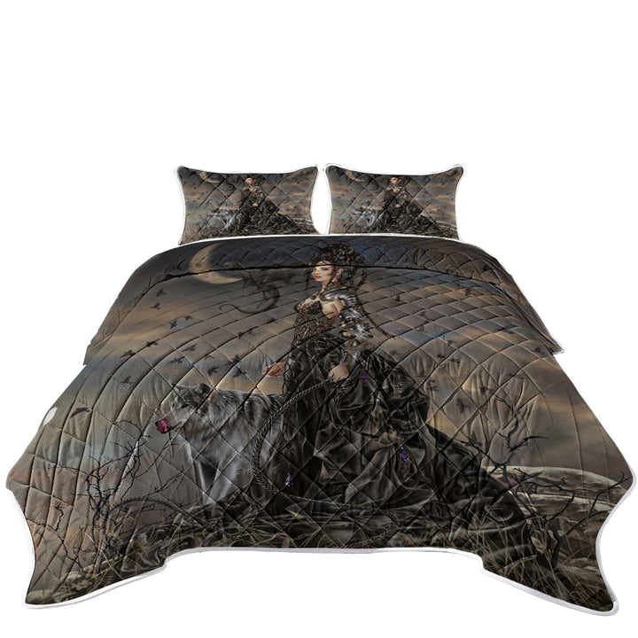 Fantasy Art Wolf Dragon and Bella the Dark Princess King Size Quilt Sets