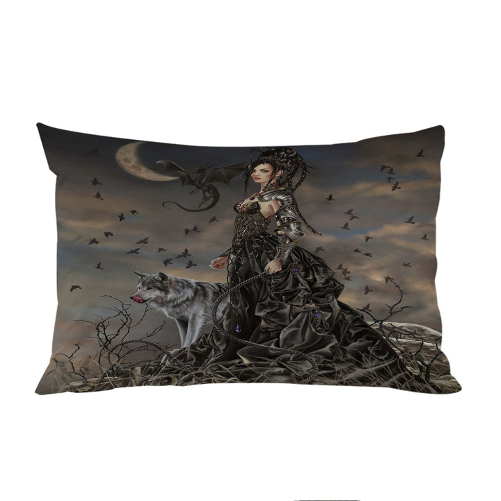 Fantasy Art Wolf Dragon and Bella the Dark Princess Pillow Cases