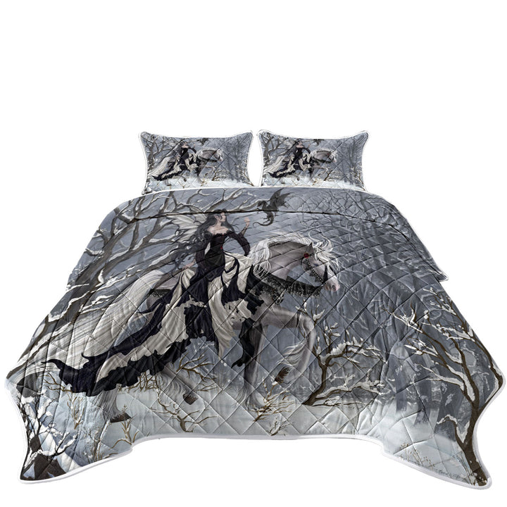 Fantasy Art the Dark Angel and Her Little Dragon Coverlet