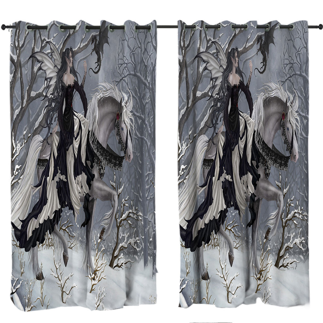 Fantasy Art the Dark Angel and Her Little Dragon Curtains