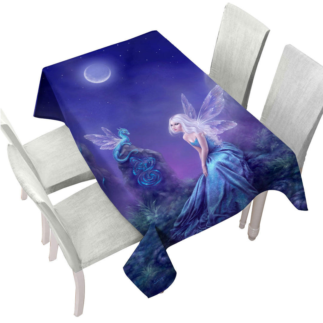 Fantasy Art the Moon Light Blue Dragon Fairy Custom tablecloths