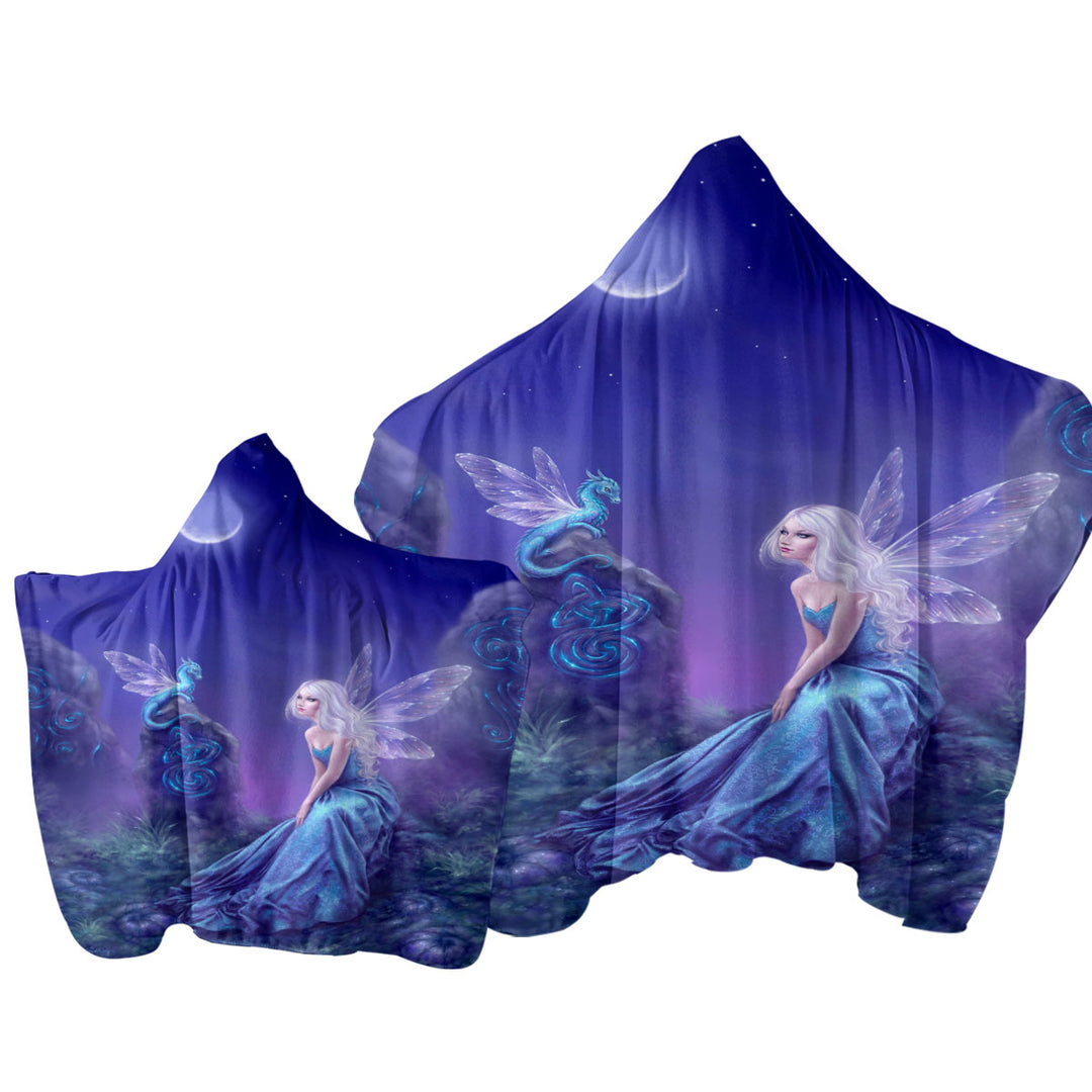 Fantasy Art the Moon Light Blue Dragon Fairy Towel with Hood