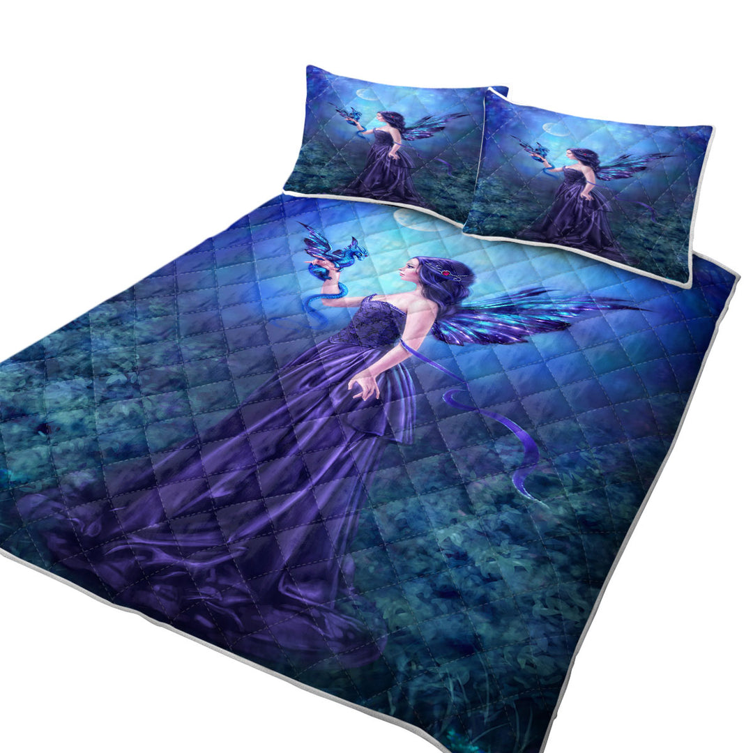 Fantasy Art the Moon Light Purple Dragon Fairy California King Quilt Sets