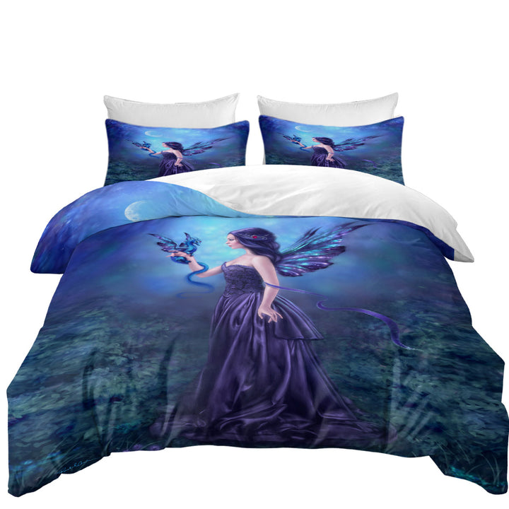 Fantasy Art the Moon Light Purple Dragon Fairy Duvet Cover set