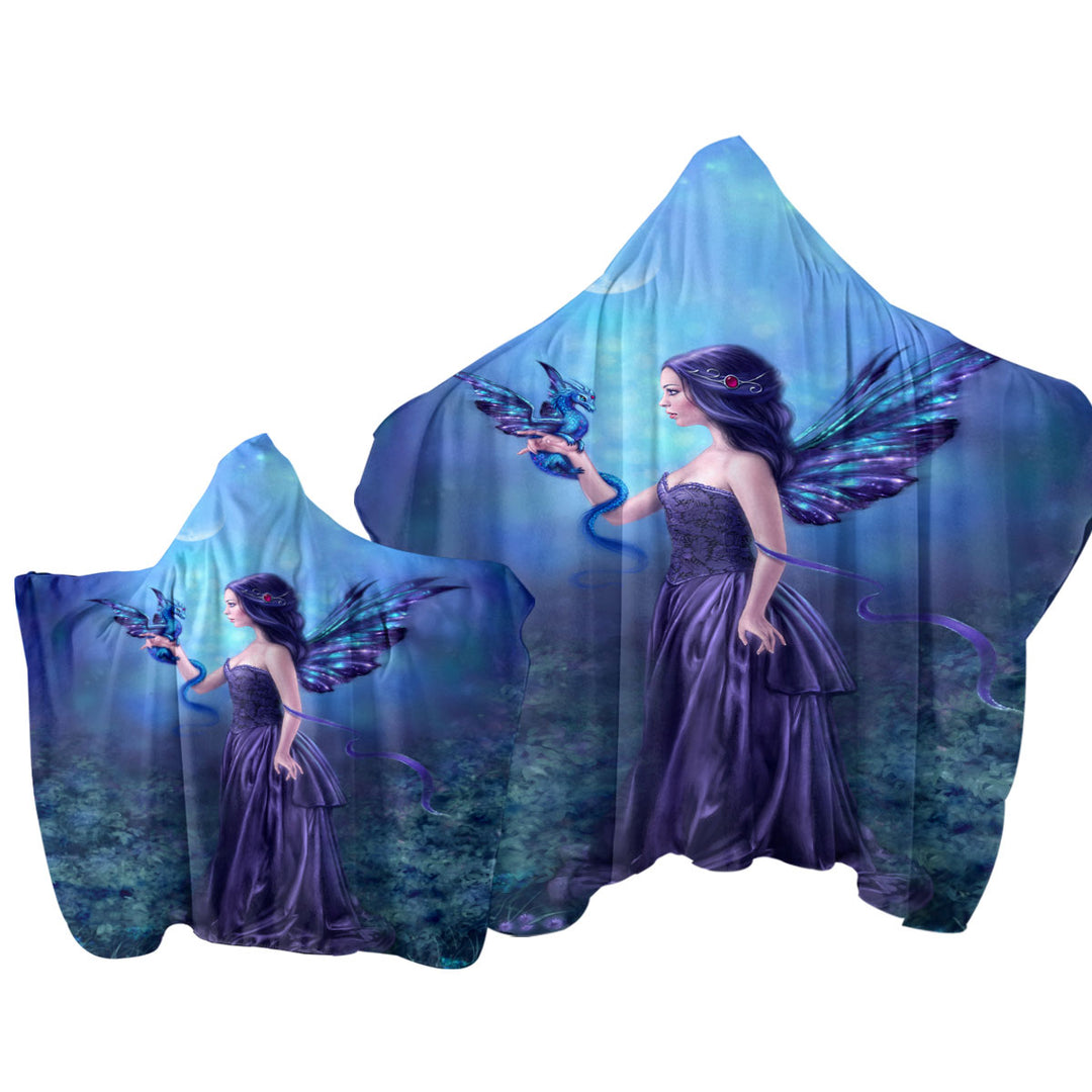 Fantasy Art the Moon Light Purple Dragon Fairy Hooded Beach Towel