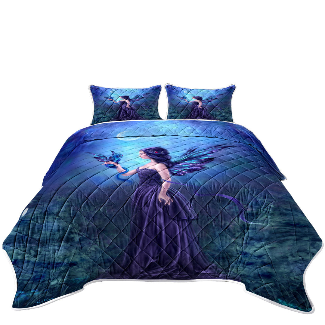 Fantasy Art the Moon Light Purple Dragon Fairy Quilts