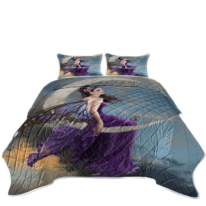 Fantasy Art the Pretty Purple Moon Fairy Coverlet