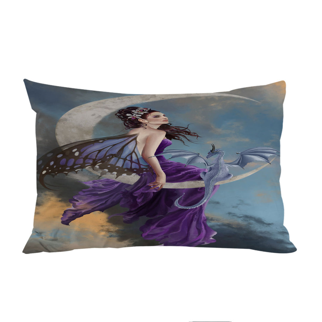 Fantasy Art the Pretty Purple Moon Fairy and Dragon King Pillow Cases