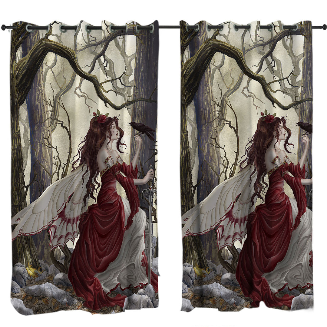 Fantasy Art the Red Fairy and Her Crow Curtain