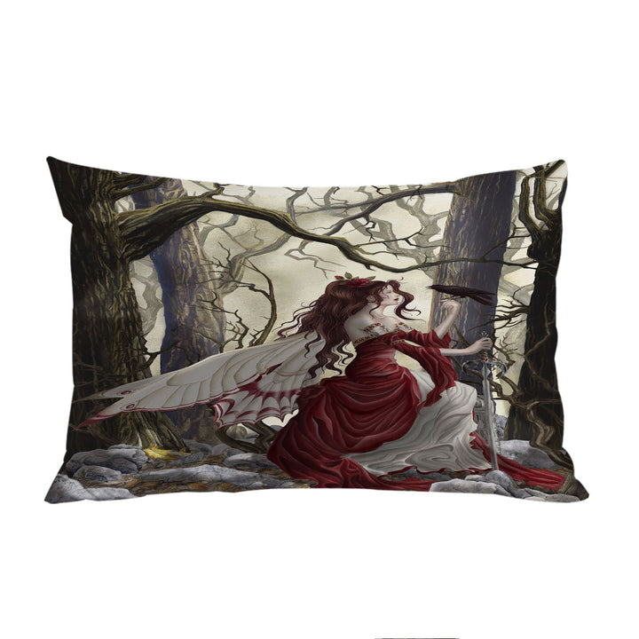 Fantasy Art the Red Fairy and Her Crow Pillow Cases