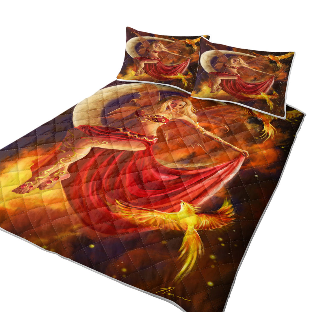 Fantasy Art the Red Fire Moon Fairy Coverlet