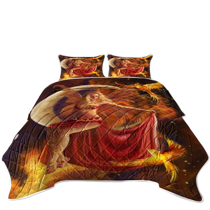 Fantasy Art the Red Fire Moon Fairy Coverlets