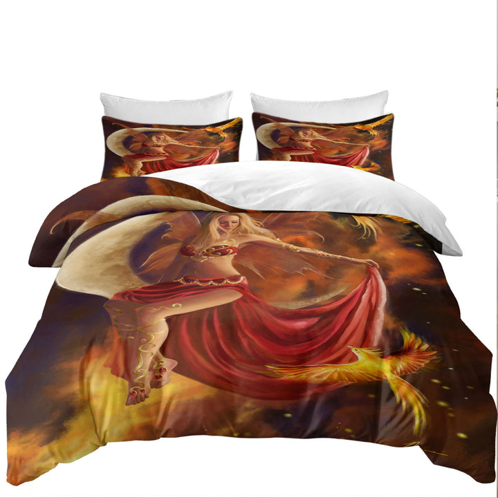 Fantasy Art the Red Fire Moon Fairy Duvet Cover set