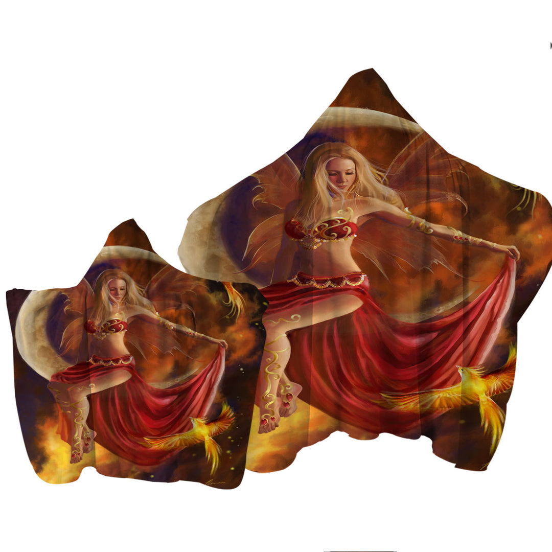 Fantasy Art the Red Fire Moon Fairy Hooded Beach Towel