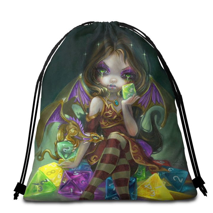 Fantasy Beach Towel Bags Dragon and Fairy Dice Dragonling Princess