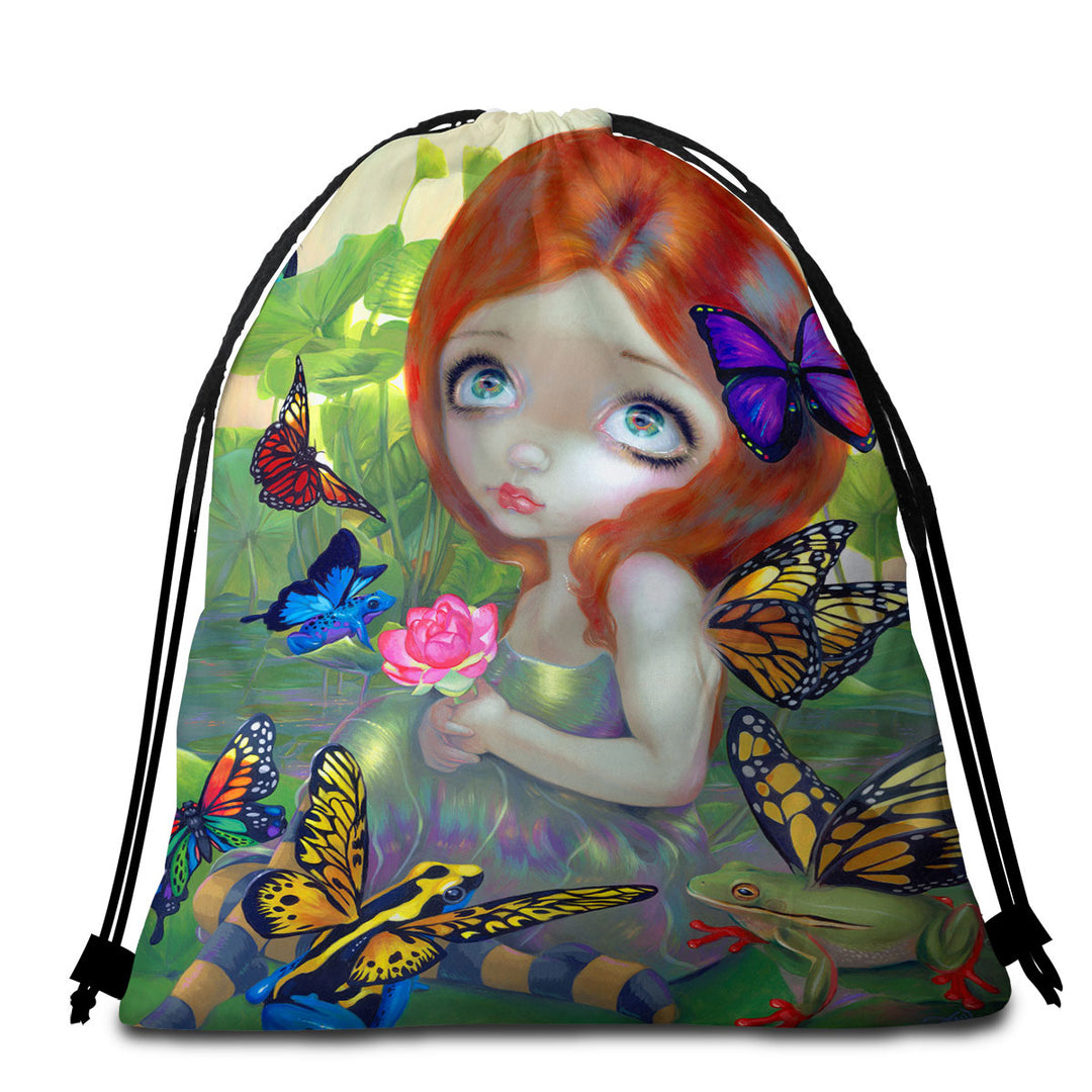 Fantasy Beach Towels Near Me Girl Butterfly Frog Daydreams and Frogs