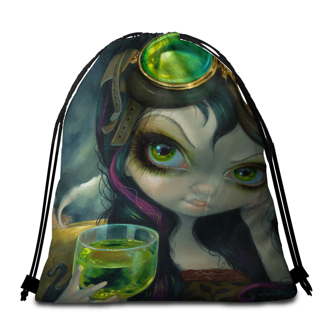 Fantasy Beach Towels and Bags Set with Art the Absinthe Pilot Fairy