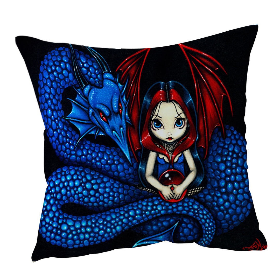 Fantasy Blue Serpent Dragon and Fairy Cushions