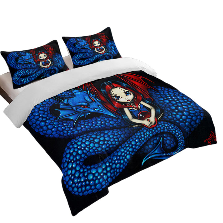 Fantasy Blue Serpent Dragon and Fairy Duvet Covers King