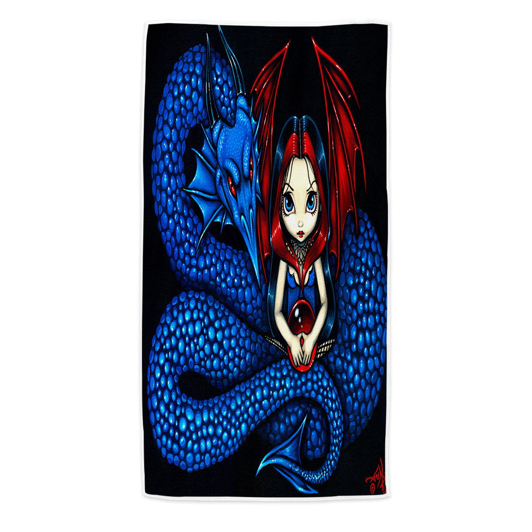 Fantasy Blue Serpent Dragon and Fairy Girls Beach Towels