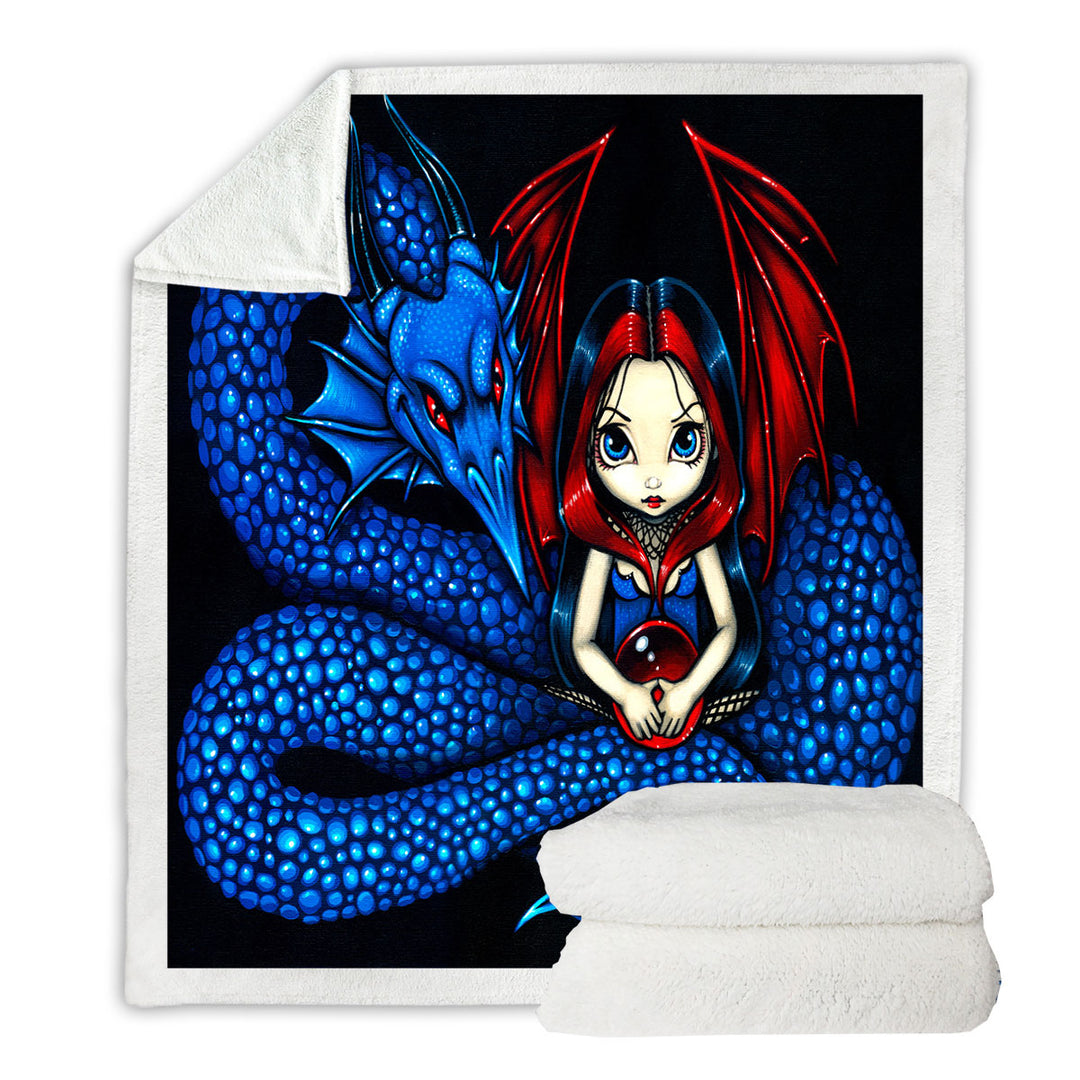 Fantasy Blue Serpent Dragon and Fairy Girls Throws