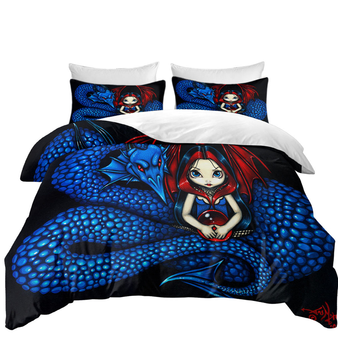 Fantasy Blue Serpent Dragon and Fairy Good Duvet Covers