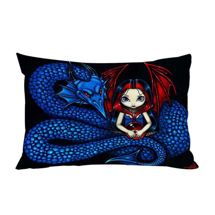 Fantasy Blue Serpent Dragon and Fairy King Pillow Cases