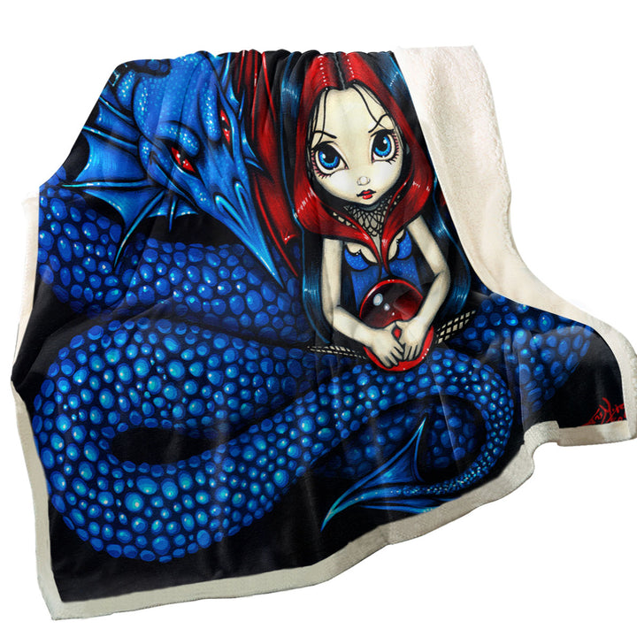 Fantasy Blue Serpent Dragon and Fairy Sofa Blankets