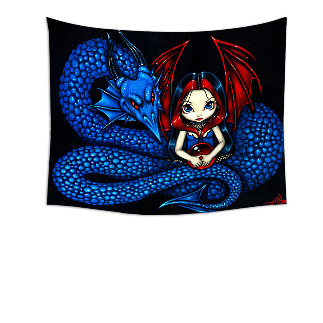 Fantasy Blue Serpent Dragon and Fairy Wall Decor Tapestry