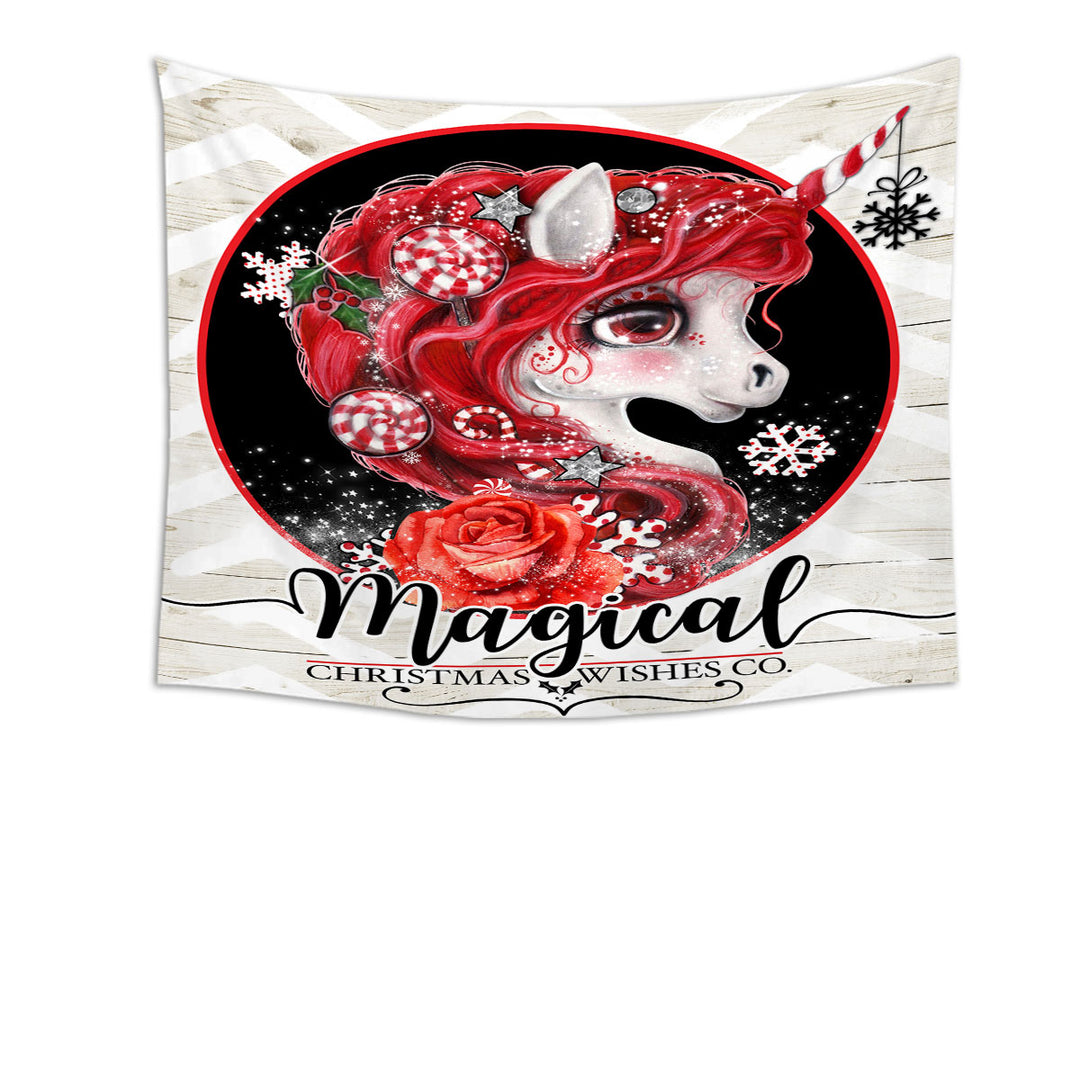 Fantasy Christmas Peppermint Unicorn Tapestry Wall Decor