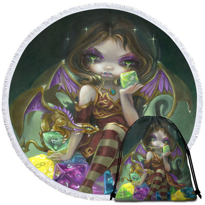 Fantasy Circle Beach Towel Dragon and Fairy Dice Dragonling Princess