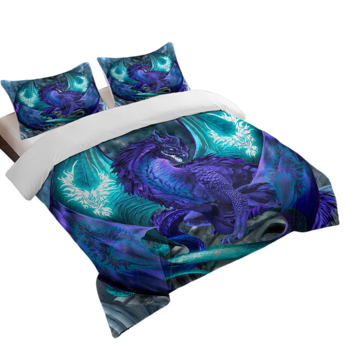 Fantasy Creature Omen Purple Dragon King Duvet Cover set