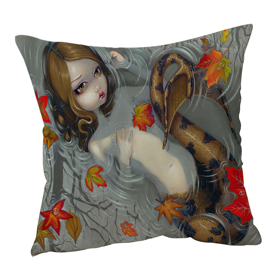 Fantasy Cushion Covers Art Autumn Mermaid and Leaves