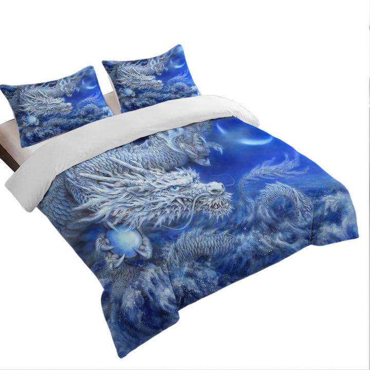 Fantasy Design Night Storm White Blue Dragon Duvet Cover Queen