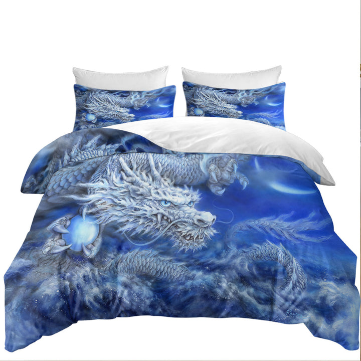 Fantasy Design Night Storm White Blue Dragon Duvet Covers King