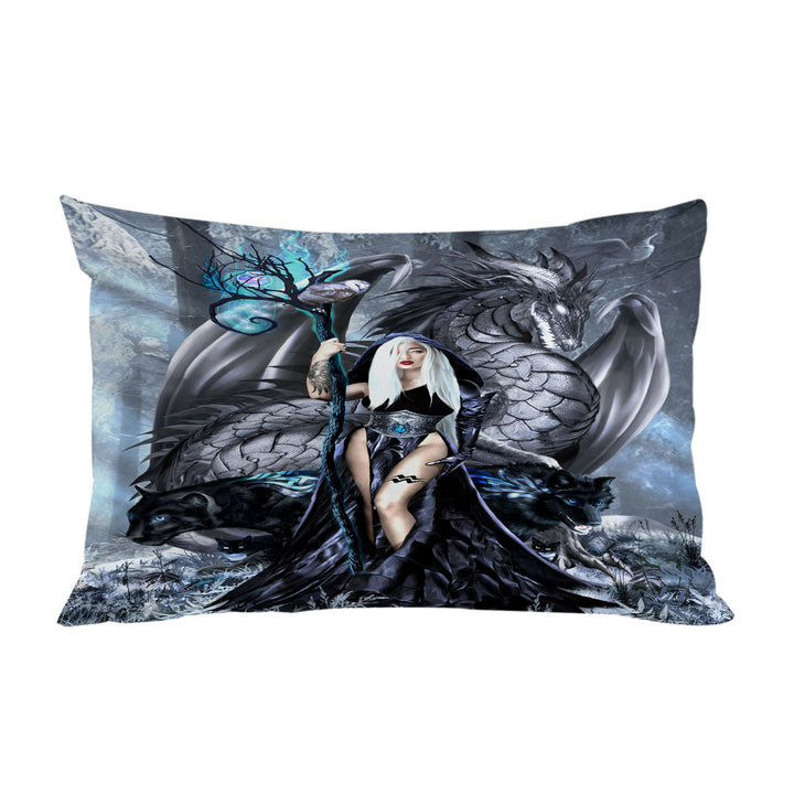 Fantasy Digital Art Aquarius Witch and Dragon Pillowcase