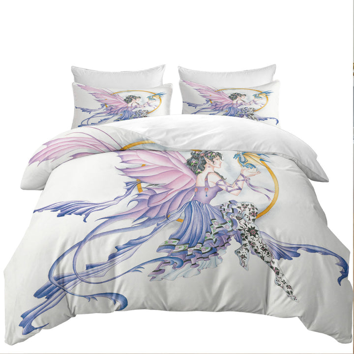 Fantasy Drawing Purplish Fairy and Little Dragon Coverlets