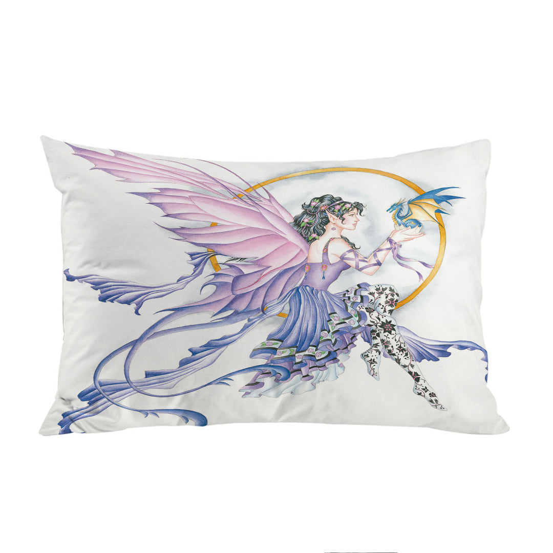 Fantasy Drawing Purplish Fairy and Little Dragon Pillow Case Covers