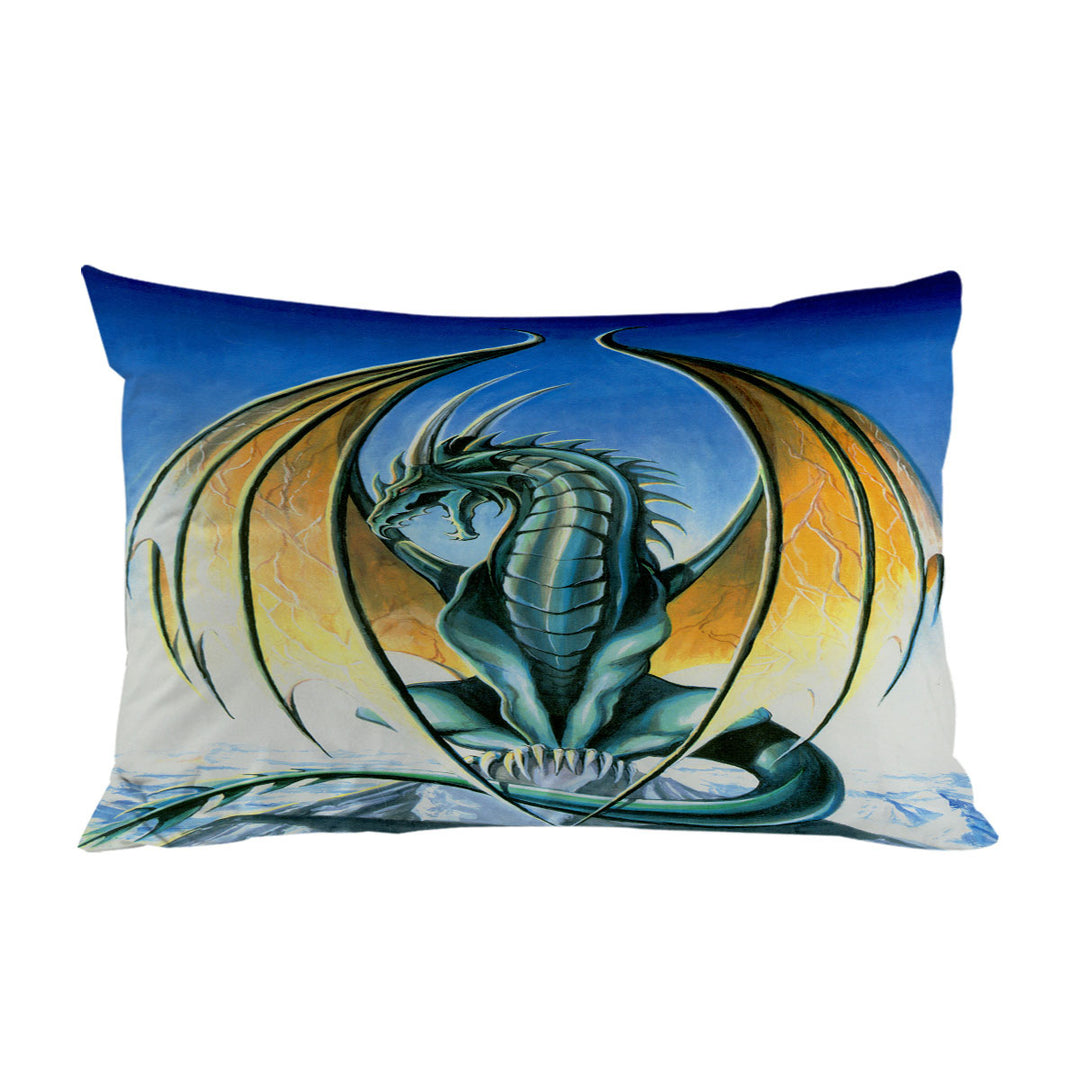 Fantasy Drawings Aerie Green Yellow Dragon Pillow Cases