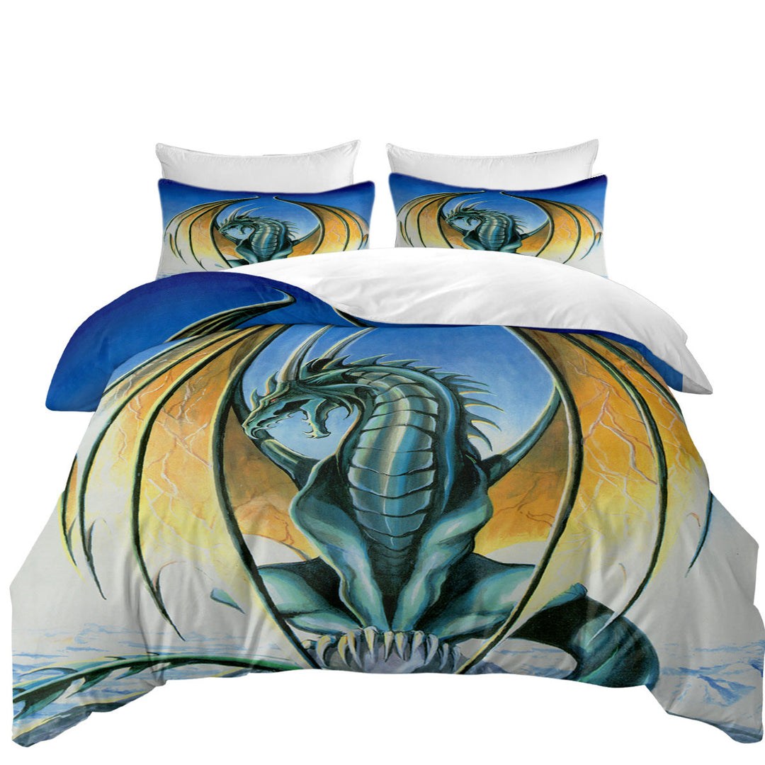 Fantasy Drawings Aerie Green Yellow Dragon Quilt Cover