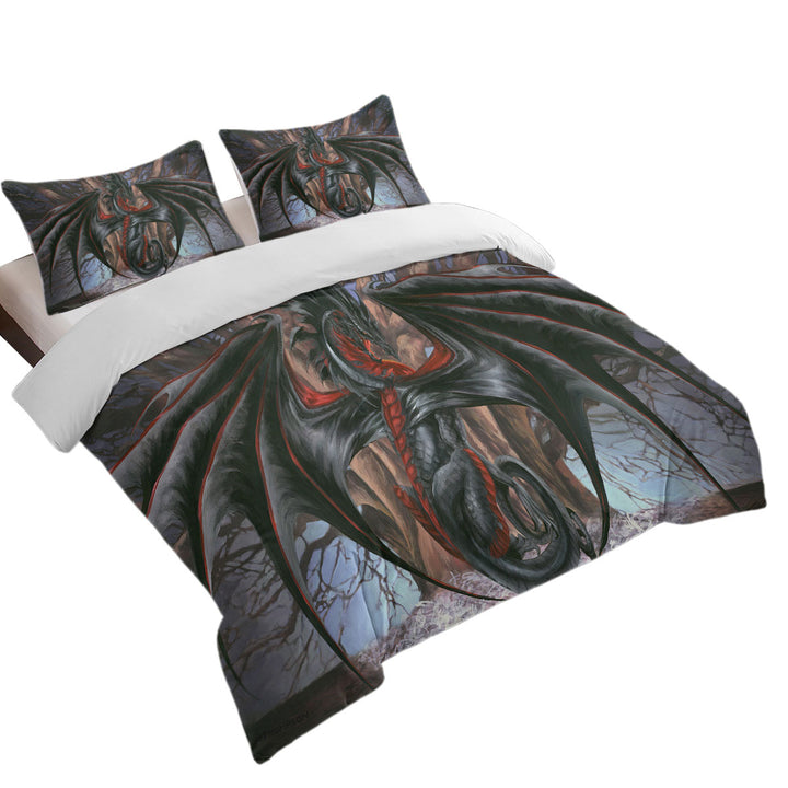 Fantasy Drawings Malice the Black Dragon Duvet Covers