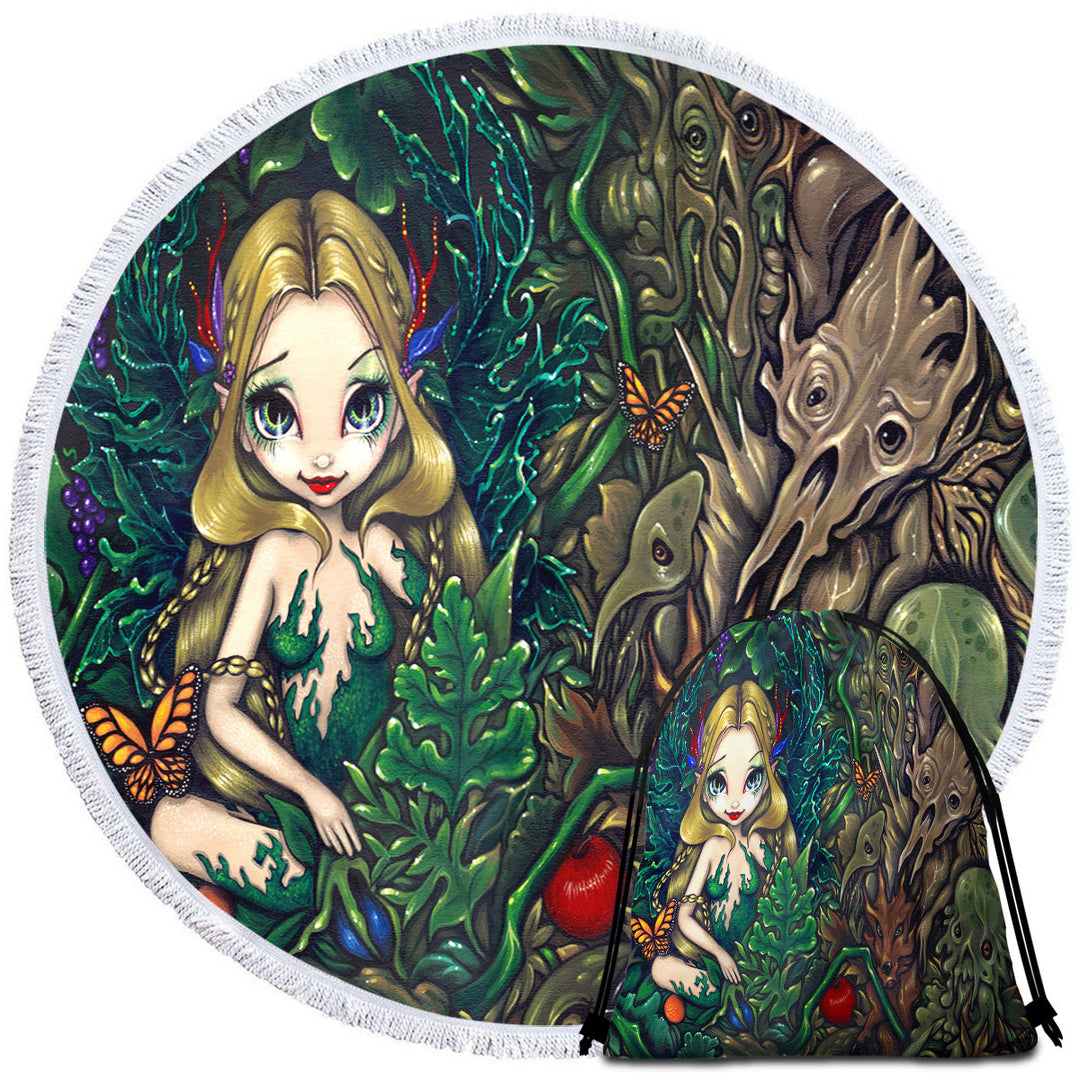 Fantasy Fairy of Summer and Hobgoblins of Autumn Circle Beach Towel